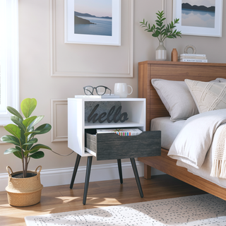 Sunvega Allie Nightstand with Superior Top One Drawer and Open Shelf