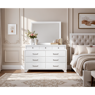 Sunvega White Finish Dresser with Six Unlined Bottom Drawers and Feet