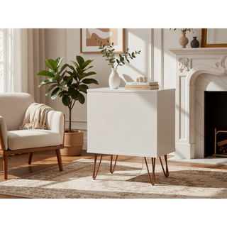 Sunvega Mid-Century Modern Pink Nightstand with Drawer and Open Shelf