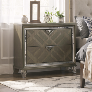 Sunvega Modern Glam Dark Champagne Finish Nightstand with 2 Embossed Drawers and Acrylic Legs