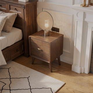 Sunvega Mid-Century Modern Walnut Brown Night Stand with 2 Drawers for Bedroom