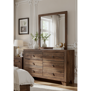 Sunvega Brown Cherry Finish Contemporary Fabric Panel Bed in One Box