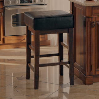 Sunvega Set of Two Black Faux Leather Counter Height Stools with Solid Wood Frame