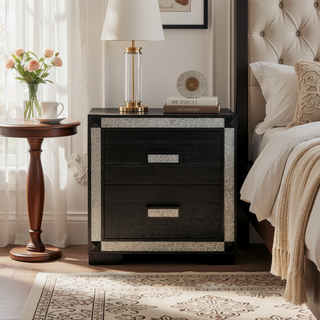 Sunvega White Nightstand with Integrated Speaker Cooler Insert and Glitter Detailing