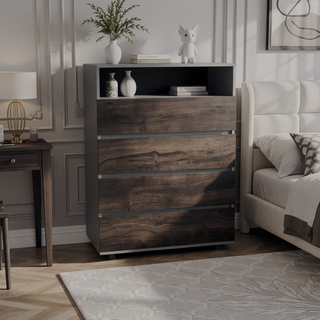 Sunvega White Minimalist Four Drawer Dresser for Bedroom Storage