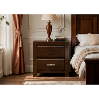Sunvega Tablita Nightstand with Dark Merlot Finish and 2 Curved Front Drawers