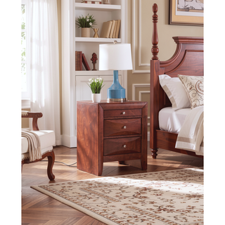 Sunvega Sleek Cherry Nightstand With Three Spacious Drawers And Curved Fronts