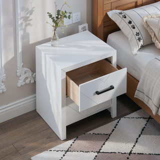 Sunvega Fully Assembled Nightstand with V Shape Embossing and Black Handles
