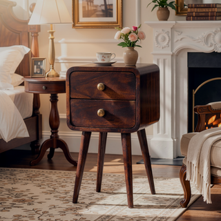 Sunvega Solid Mango Wood Mini Bedside Table with Two Drawers and Nordic Legs