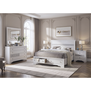 Sunvega White Acacia Wood Nightstand with Metal Drawer Pulls and Dovetail Joints