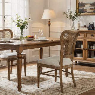 Sunvega Vintage Style Rubber Wood Upholstered Dining Chair Set of 2
