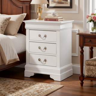 Sunvega Bright White Traditional Nightstand with Three Drawers for Bedroom