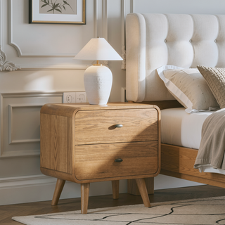 Sunvega Light Ash Two-Drawer Nightstand with Felt Lining and USB Charging Ports