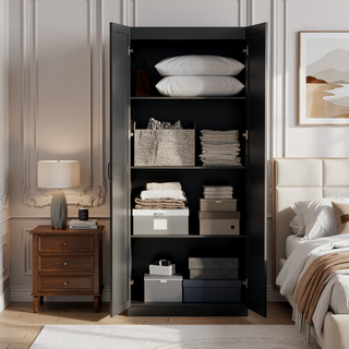 Sunvega Modern Free Standing Wardrobe Closet with 4 Adjustable Shelves for Bedroom