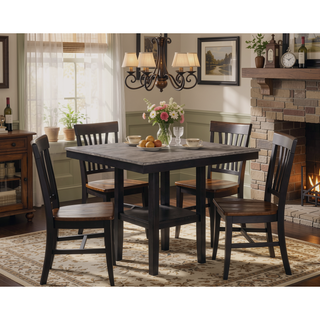 Sunvega Farmhouse Style Black Gray Two Tone Finish Square Counter Height Dining Set