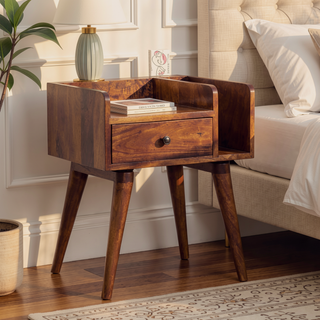 Sunvega Light Brown Chestnut Mango Wood Nightstand with Nordic Legs and Drawer