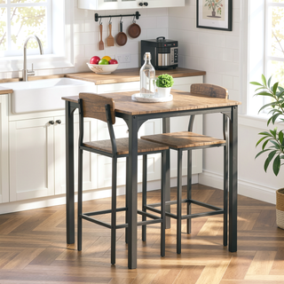 Sunvega Industrial 3-Piece Bar Table Set with Stools, Steel Legs, and Footrests