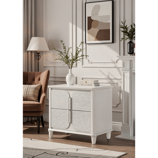 Sunvega Sleek Modern Nightstand with Two Spacious Drawers in Pearl White Finish