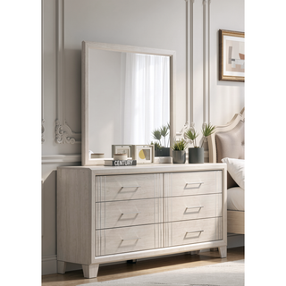 Sunvega Contemporary White Beige Finish Wooden Nightstand with Two Drawers