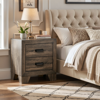 Sunvega Brown Cherry Finish Contemporary Fabric Panel Bed in One Box