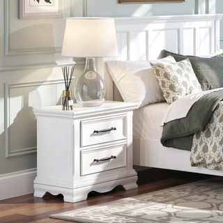 Sunvega White Finish 2-Drawer Nightstand with Black Nickel Pulls Classic Bedside Table