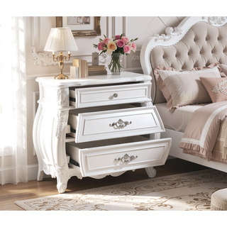 Sunvega Elegant Modern Style Pearl White Wood Nightstand with Three Spacious Drawers
