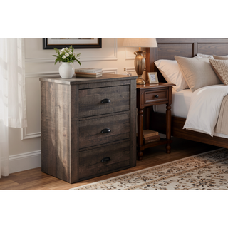Sunvega Contemporary Gray Wooden Nightstand with Two Drawers and Metal Hardware
