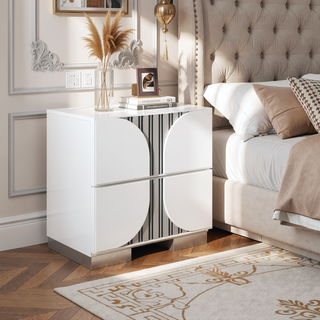 Sunvega White Nightstand with Spacious Drawers and Curved Fronts