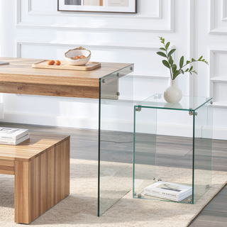 Sunvega Modern MDF Coffee Table with Tempered Glass Sides and Anti-Slip Bottom