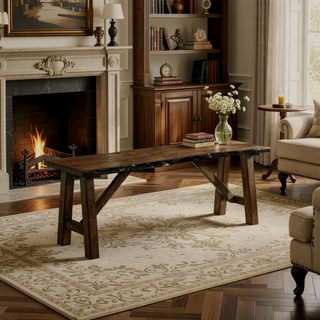 Sunvega Industrial U-shaped Metal Bench Base with Two-Tone Walnut and Black Finish