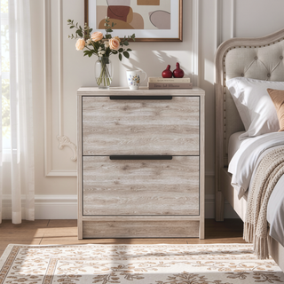 Sunvega 18 Inch High Modern Nightstand with Two Drawers and Metal Hardware