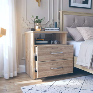 Sunvega 19.9 Inch High Nightstand with Two Drawers and One Open Shelf