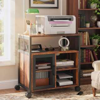 Sunvega Mobile Printer Stand with AC Outlets USB Ports and Adjustable Storage Shelves