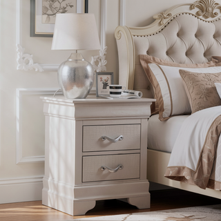 Sunvega Elegant Silver Champagne Nightstand with Two Drawers for Essential Storage