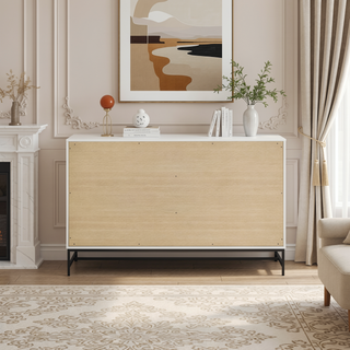 Sunvega Modern Minimalist White Six-Drawer Dresser with Black Bar Pulls for Bedroom