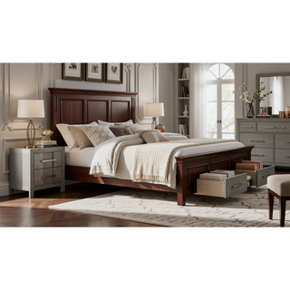 Sunvega Kenzo Modern 2-Drawer Nightstand with Silver Metal Handles in Gray