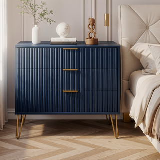 Sunvega Modern Glam Dresser with Gold Metal Handles and Splayed Legs for Bedroom
