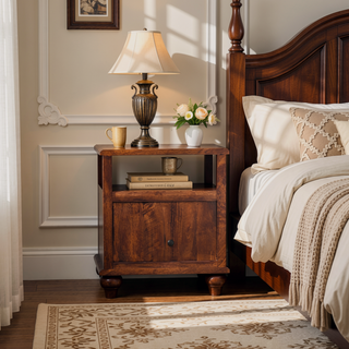Sunvega Solid Mango Wood Handcrafted Bedside Table with 2 Drawers