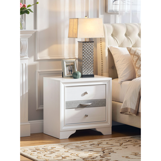 Sunvega White Laminate Wood Grain Nightstand with Silver Trim and Drawer