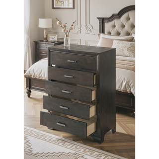 Sunvega Gray Finish Chest with Five Drawers and Sleek Modern Handles