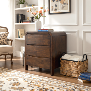 Sunvega Mid Century Modern Solid Wood 3-Drawer Nightstand Bed Side Table