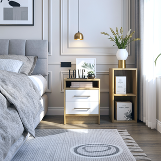 Sunvega 19.9 Inch High Nightstand with Two Drawers and Open Shelf
