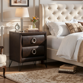 Sunvega Dark Merlot 2-Drawer Nightstand with Hairpin Legs and Felt-Lined Top