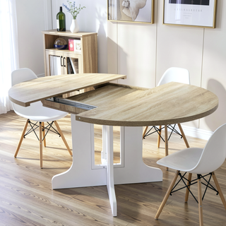 Sunvega Expandable Oval Dining Table with Removable Leaf and X-Shaped Base White