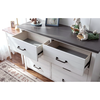 Sunvega Transitional Style Distressed White Plank Design 2-Drawer Nightstand with USB