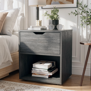 Sunvega Modern Nightstand with Spacious Drawer and Open Shelf for Bedroom