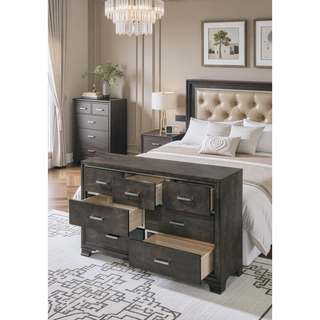 Sunvega Carine II Gray Finish 7-Drawer Dresser with English Dovetail Craftsmanship