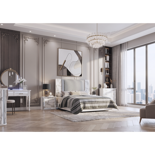Sunvega Modern Sleek Nightstand with LED Light and Rich Chrome Accents