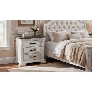 Sunvega Antique White Transitional Wood Nightstand with Three Convenient Drawers
