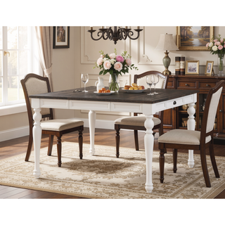 Sunvega Two-Tone Ivory Mocha Finish Acacia Farmhouse Counter Table with Leaf
